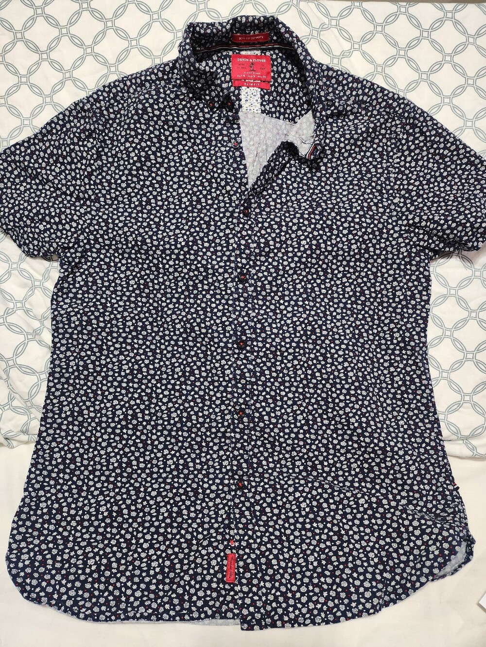 Denim & Flower Ricky Singh Slim Fit Short Sleeve Button Down Shirt. Sz M
